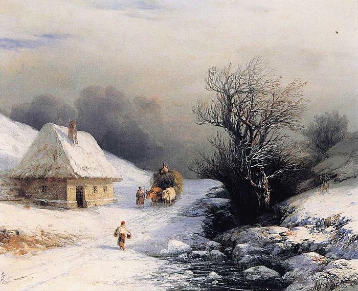 Ivan Aivazovsky Little Russian Ox Cart in Winter oil painting image